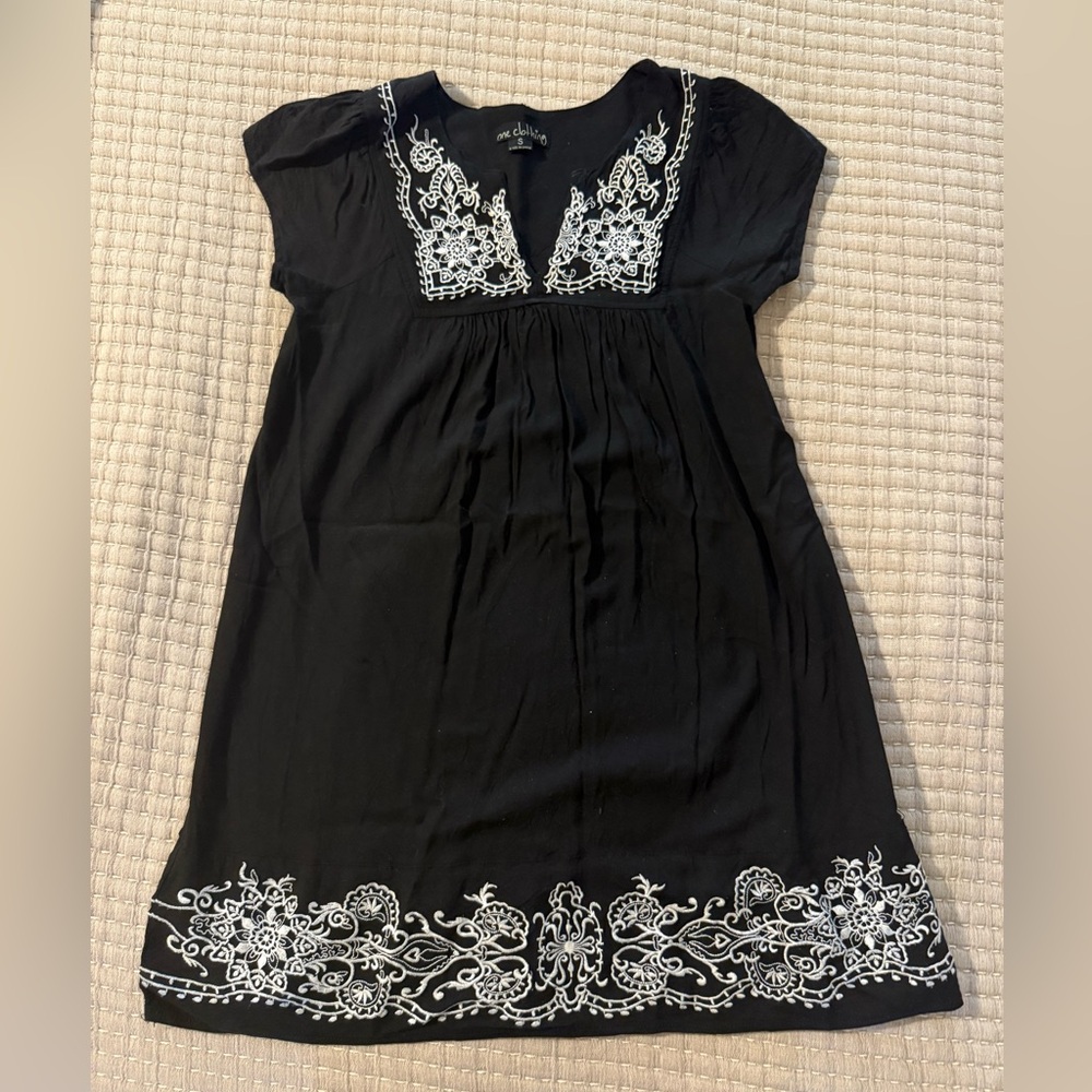 One Clothing Black Dress with White Embroidery